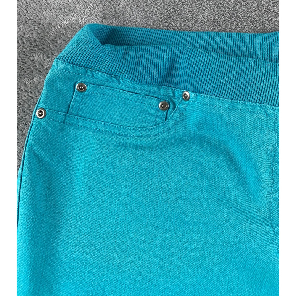 Lark Lane Petite Turquoise Blue Pull On Cropped Pants 14P Ribbed Waist Stretch - Picture 3 of 12